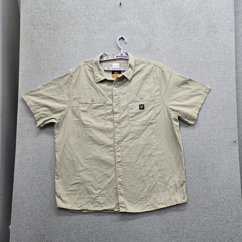 Hawx Men Button Up Shirt 2XL Khaki Skater Casual Logo Short Sleeve